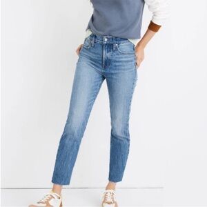 Madewell The Perfect Vintage Jean Medium Wash Raw Hem Straight Jeans Size 28
